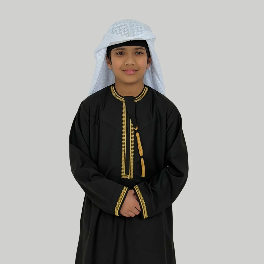 Boy's Luxury Black And Gold Omani Thobe