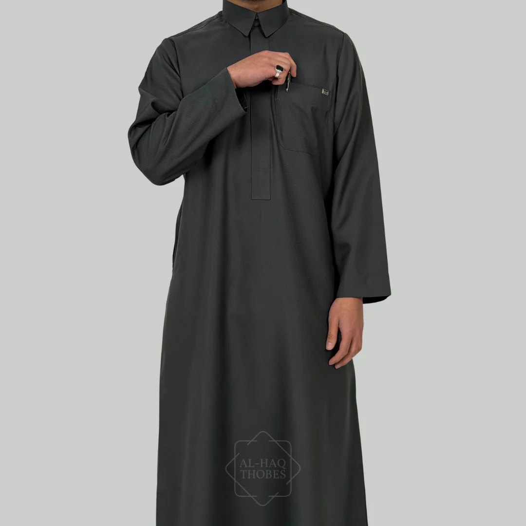 Grey Ramadi Collared Thobe | Signature Defined - Image 3
