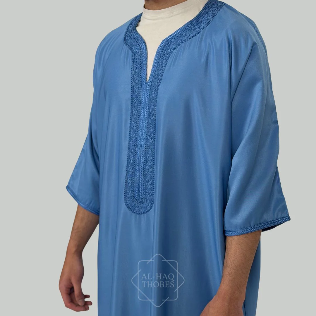 Luxury Azure Blue Moroccan Gandoura Thobe - Image 3