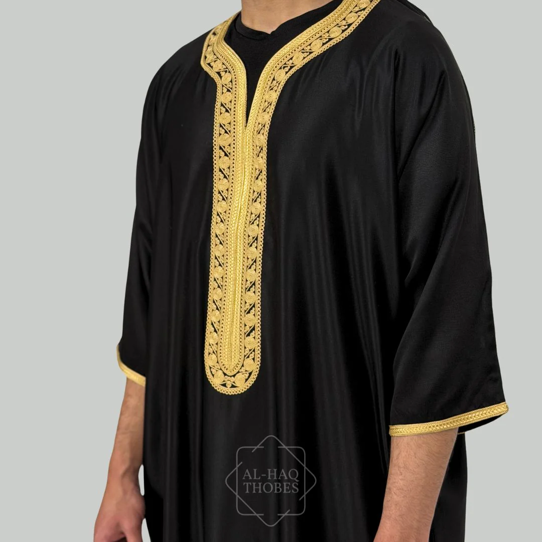 Luxury Black & Gold Moroccan Gandoura Thobe - Image 3