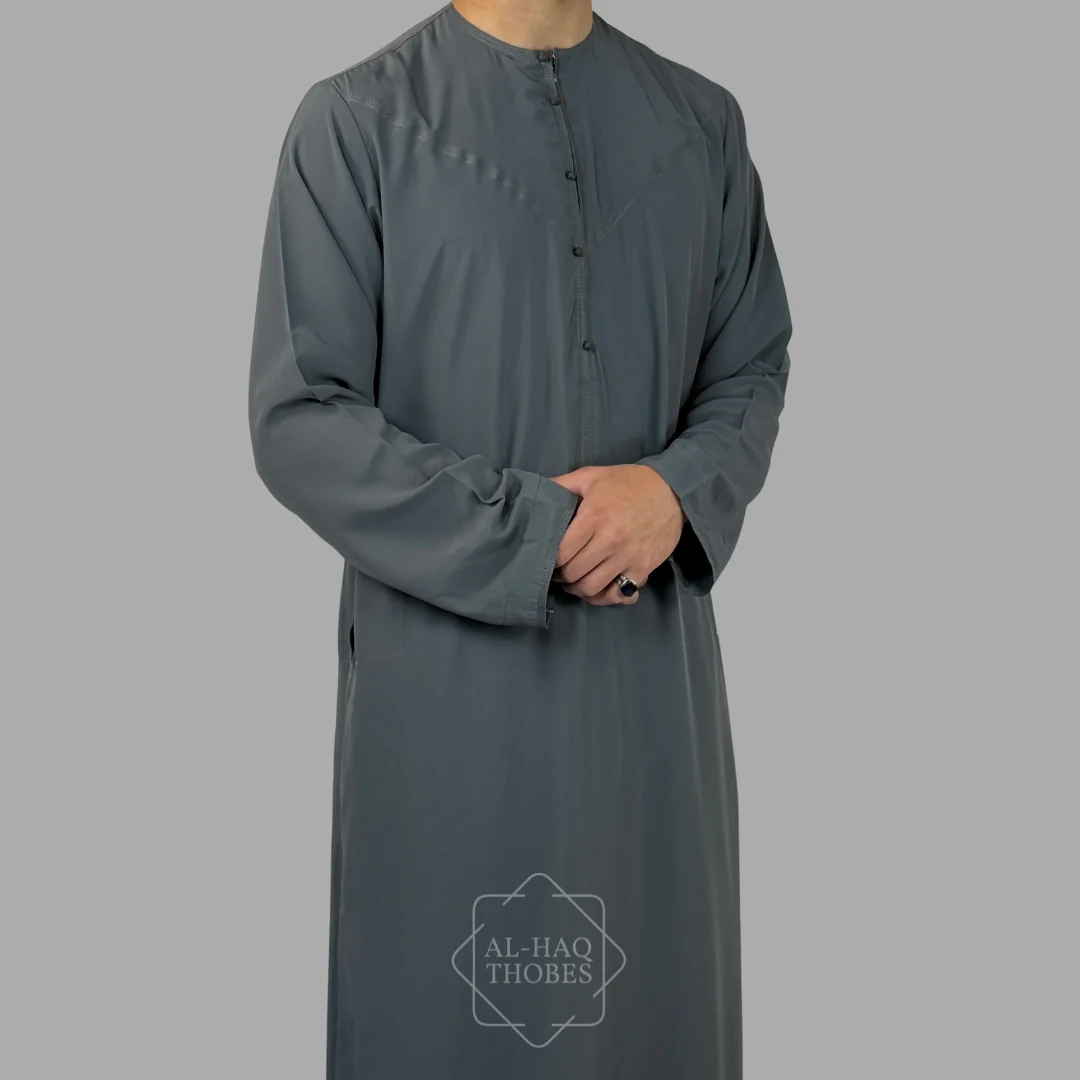 Luxury Cobalt Grey Lightweight Emirati Zibda Thobe - Image 2