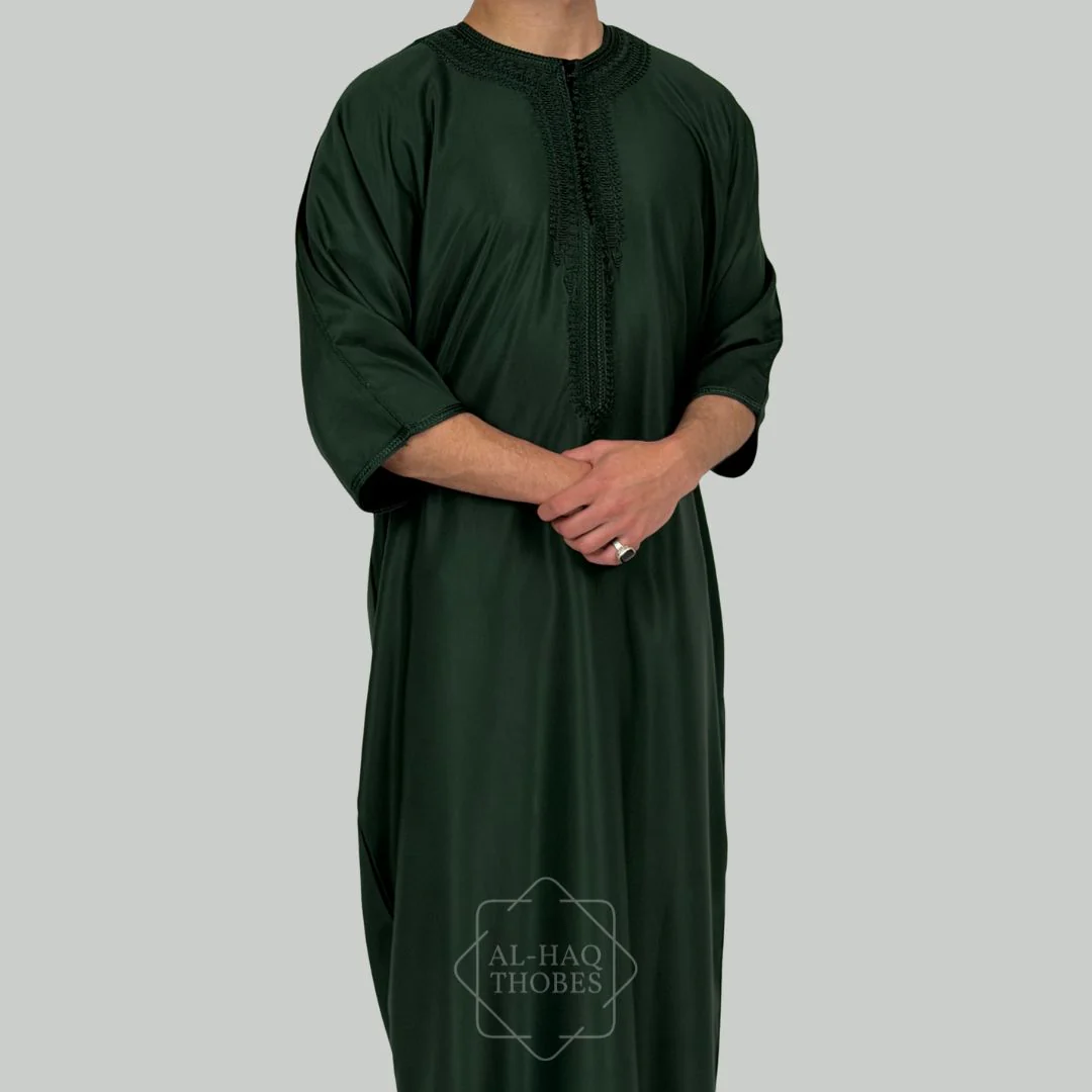 Luxury Emerald Green Zipped Moroccan Gandoura - Image 3