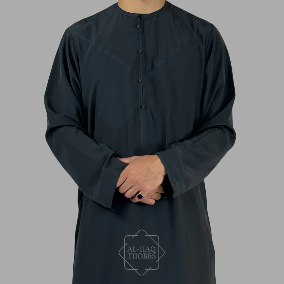 Luxury Marine Blue Lightweight Emirati Zibda Thobe - Image 3