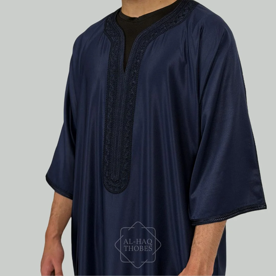 Luxury Navy Blue Moroccan Gandoura Thobe - Image 3