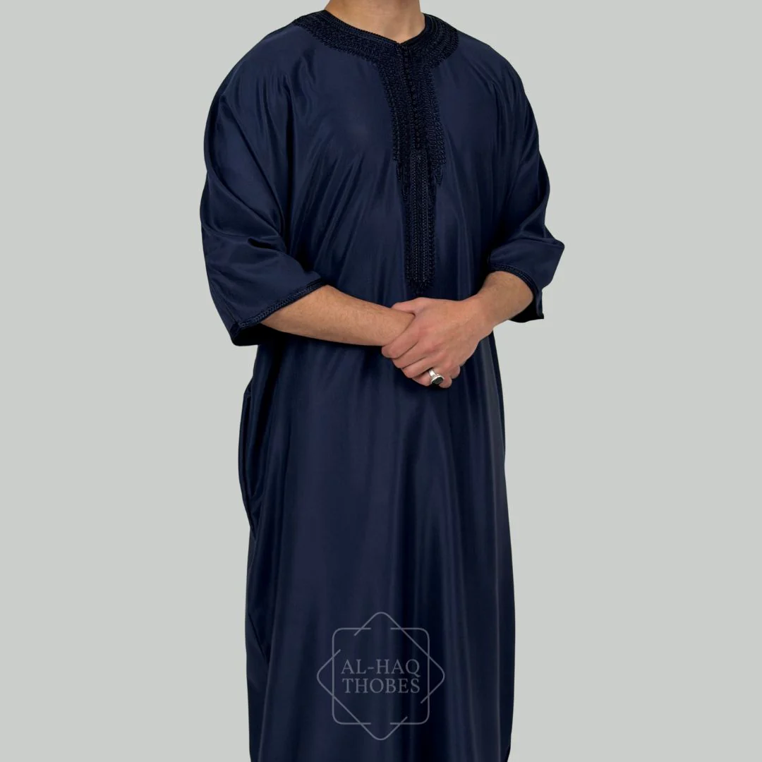 Luxury Ocean Blue Zipped Moroccan Gandoura - Image 3