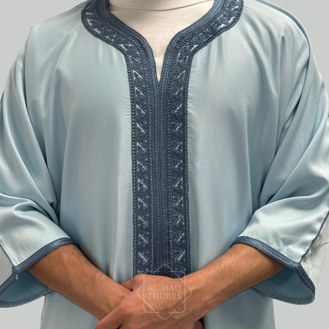 Luxury Sky Blue Moroccan Gandoura Thobe - Image 3