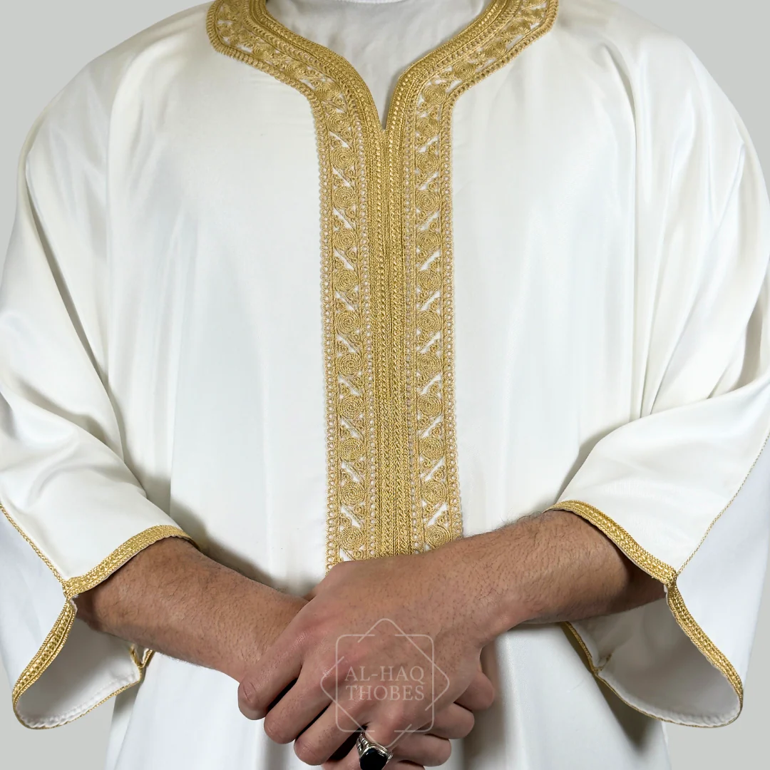 Luxury White & Gold Moroccan Gandoura Thobe - Image 3