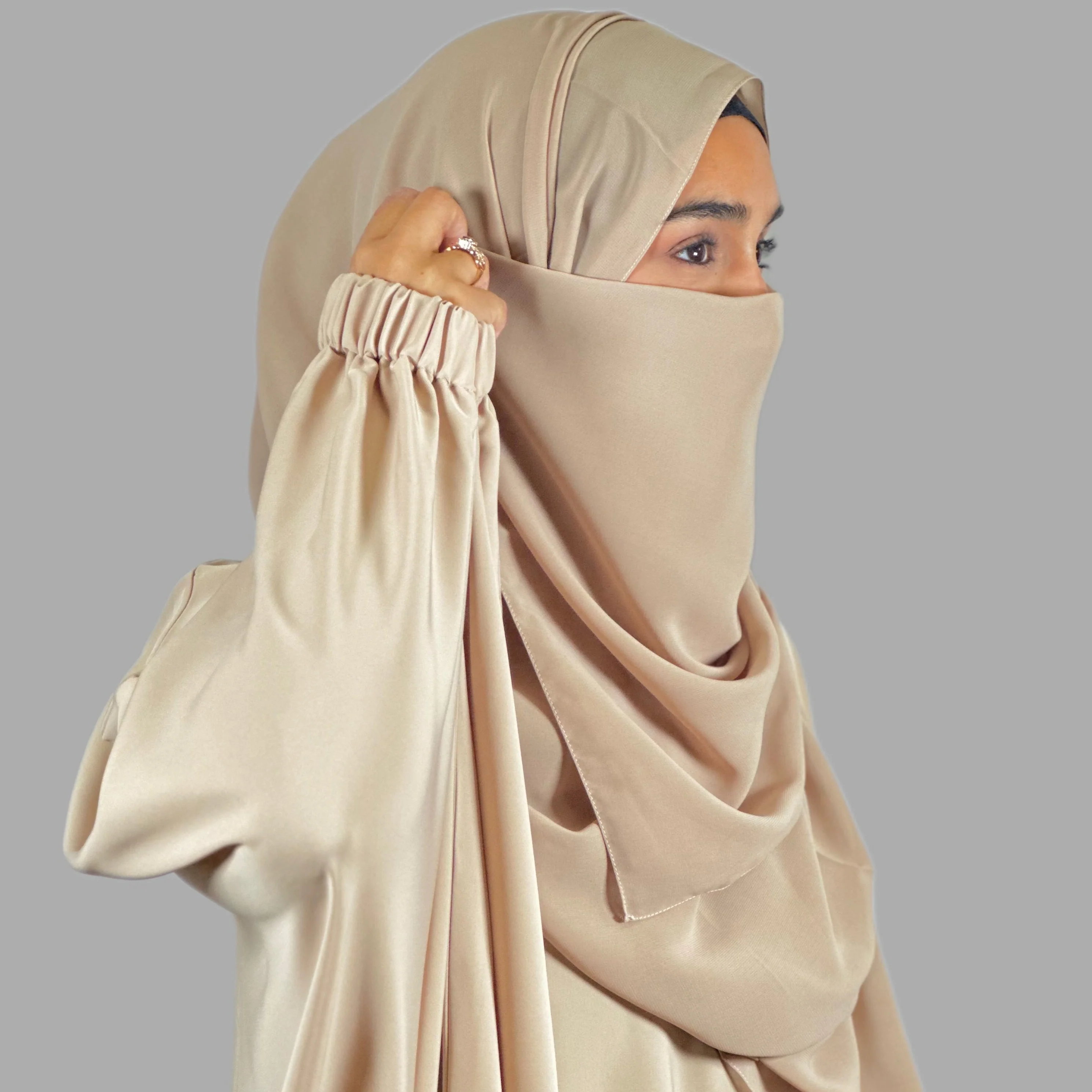 Premium Vanilla Beige Butterfly Abaya - Image 3