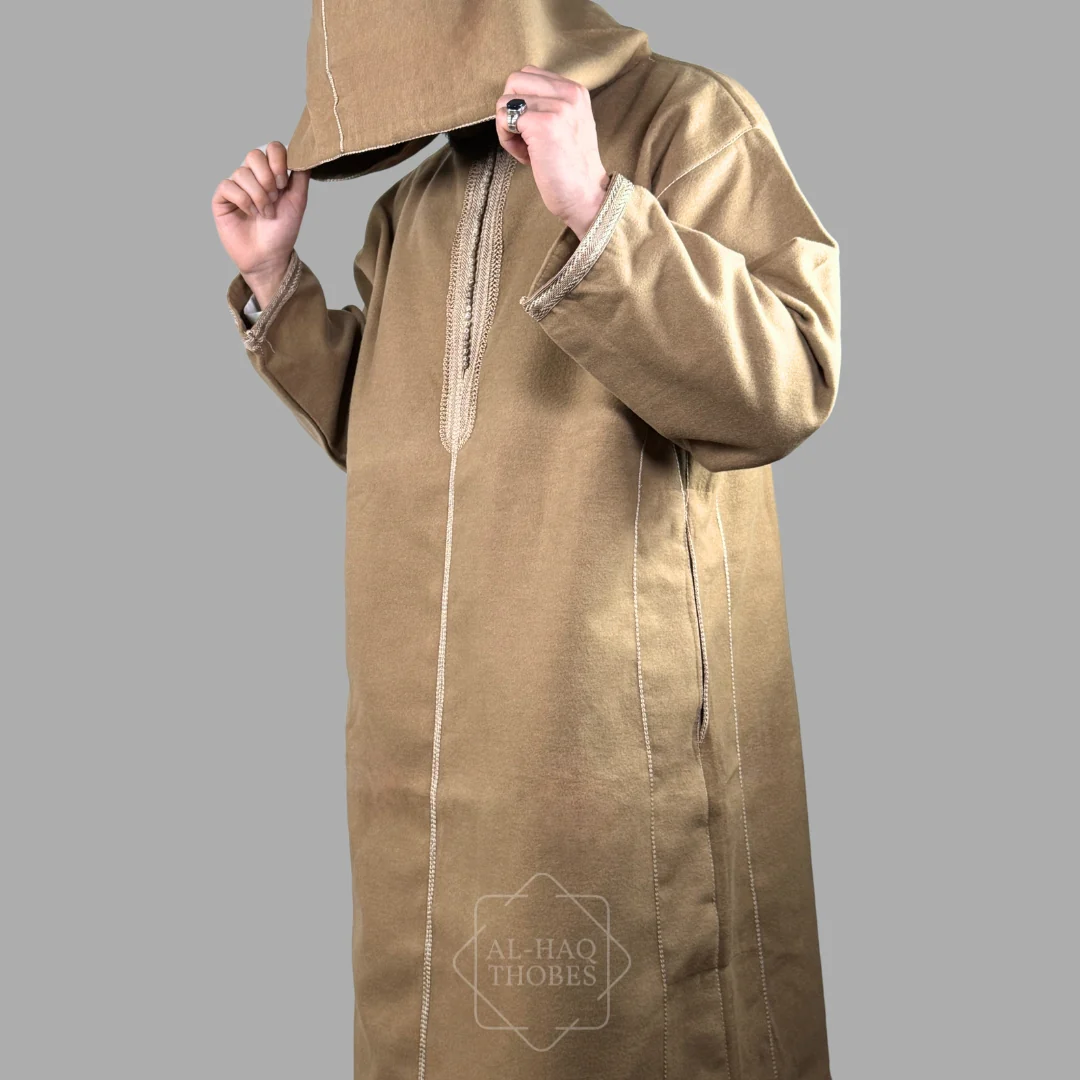 Premium Beige Hooded Moroccan Thobe - Image 3
