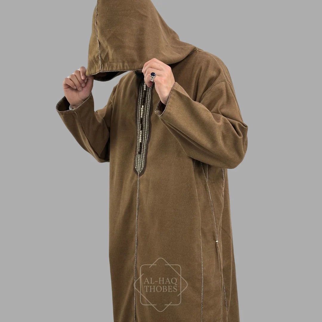 Premium Camel Brown Hooded Moroccan Thobe - Image 3