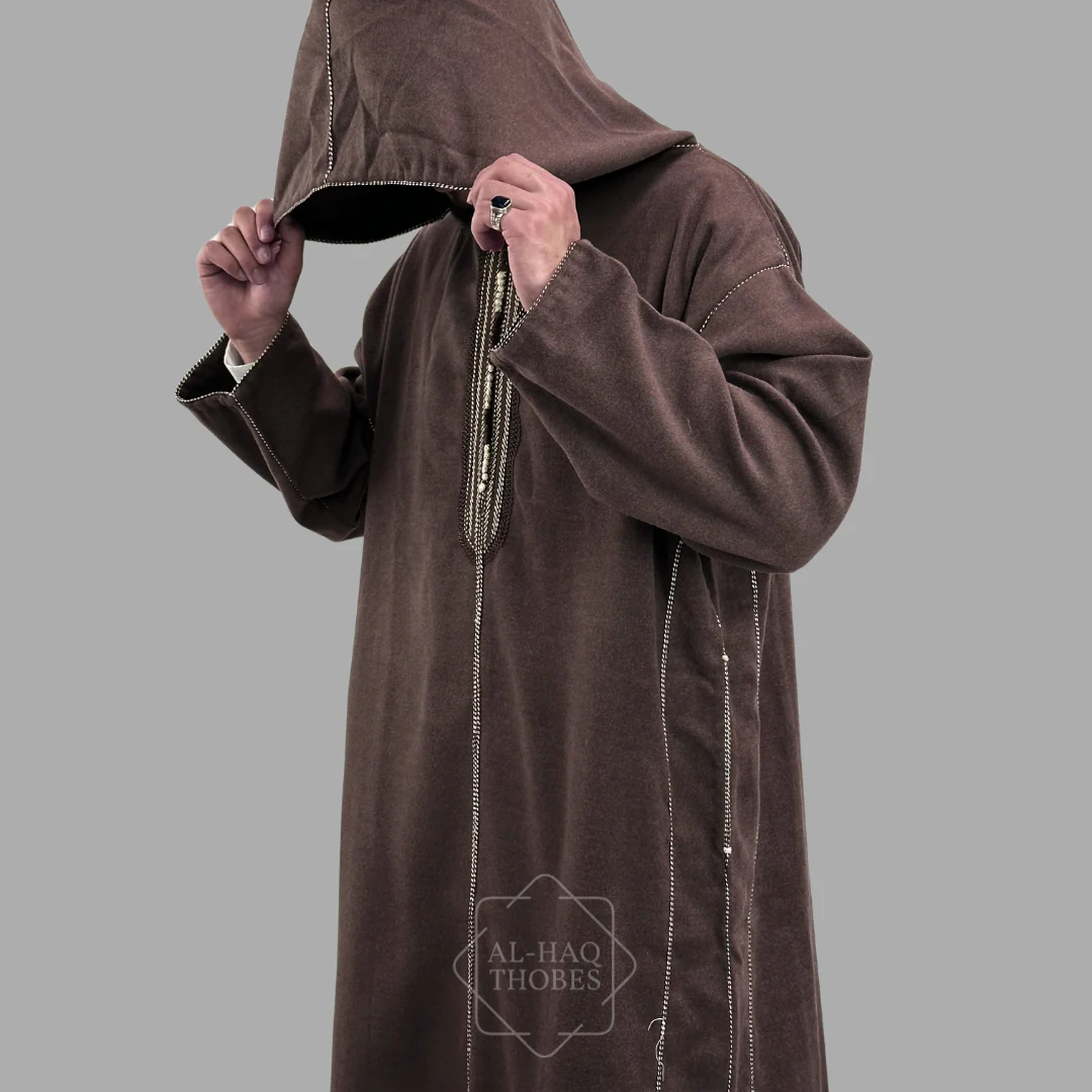 Premium Chocolate Brown Hooded Moroccan Thobe - Image 3