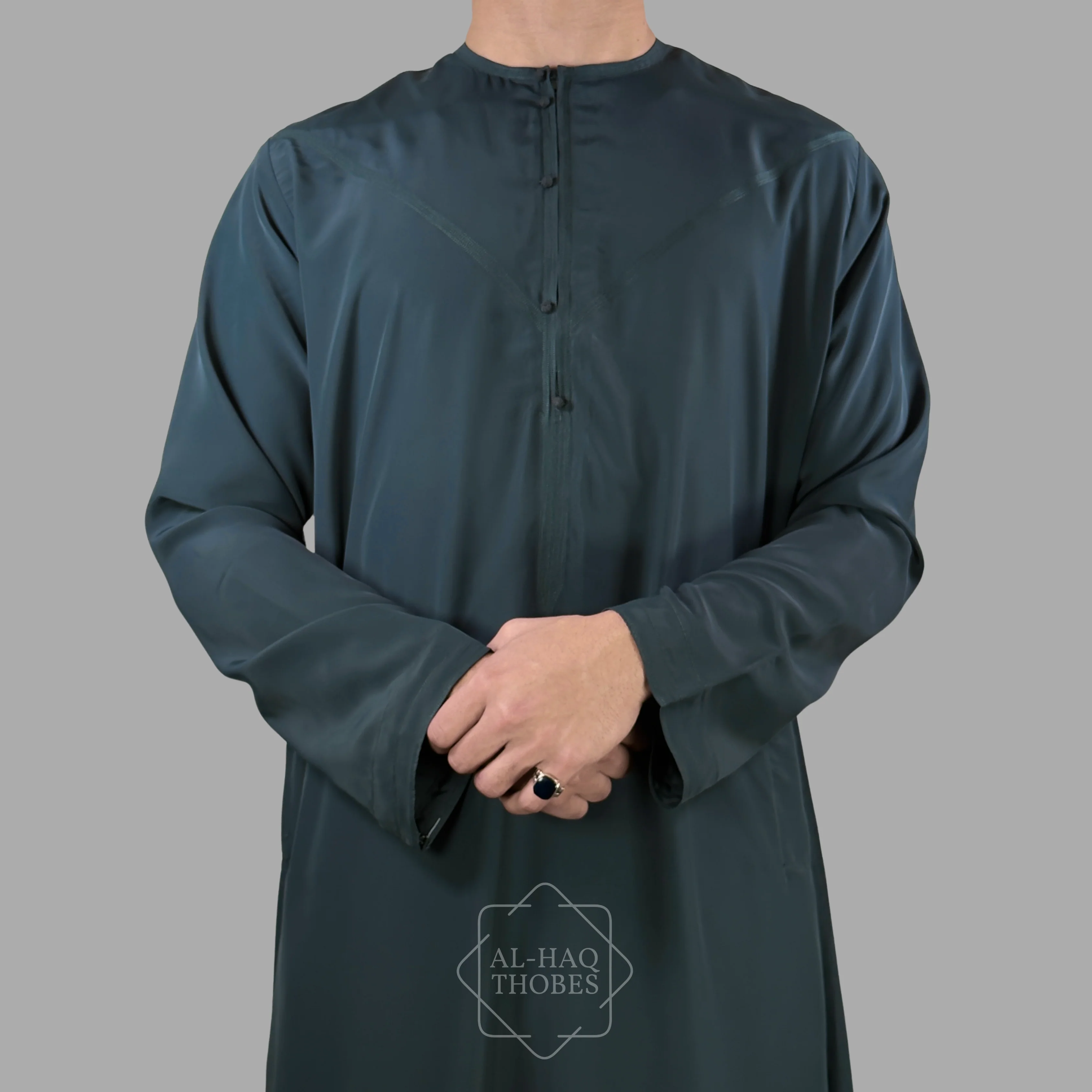 Luxury Military Blue Lightweight Emirati Zibda Thobe - Image 3