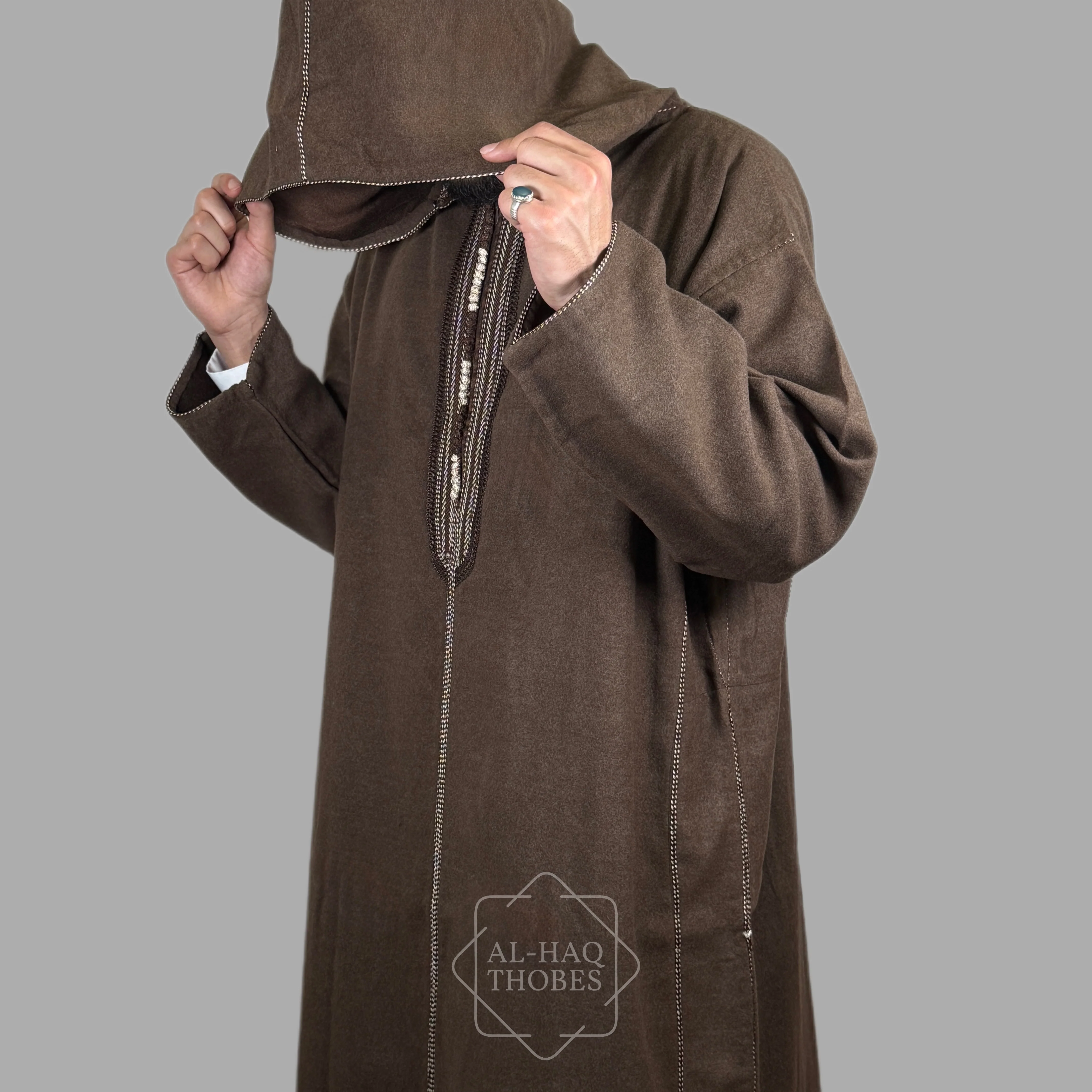 Premium Qahwa Brown Hooded Moroccan Thobe - Image 3