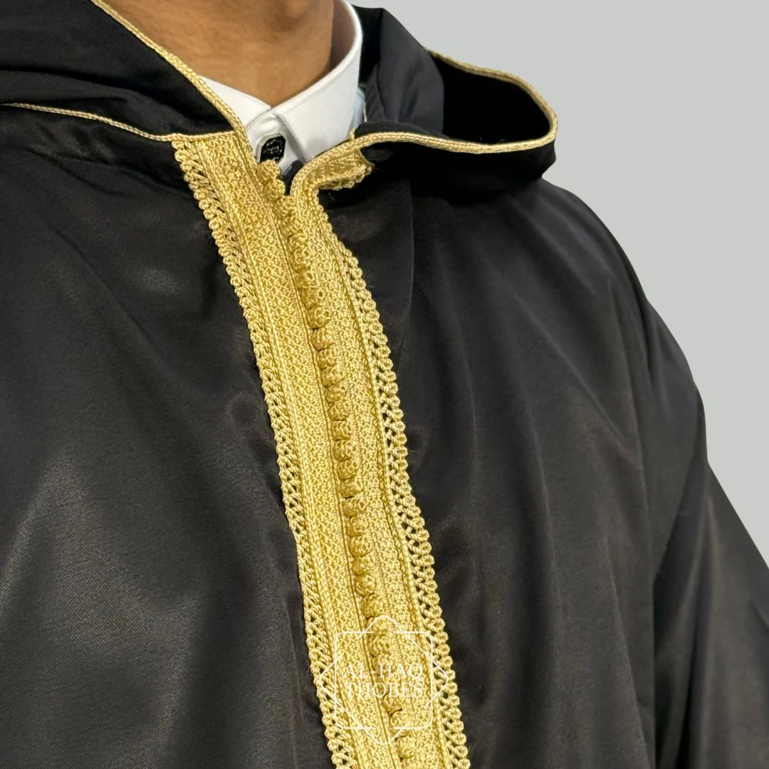 Royal Lightweight Black & Gold Hooded Djellaba - Image 3