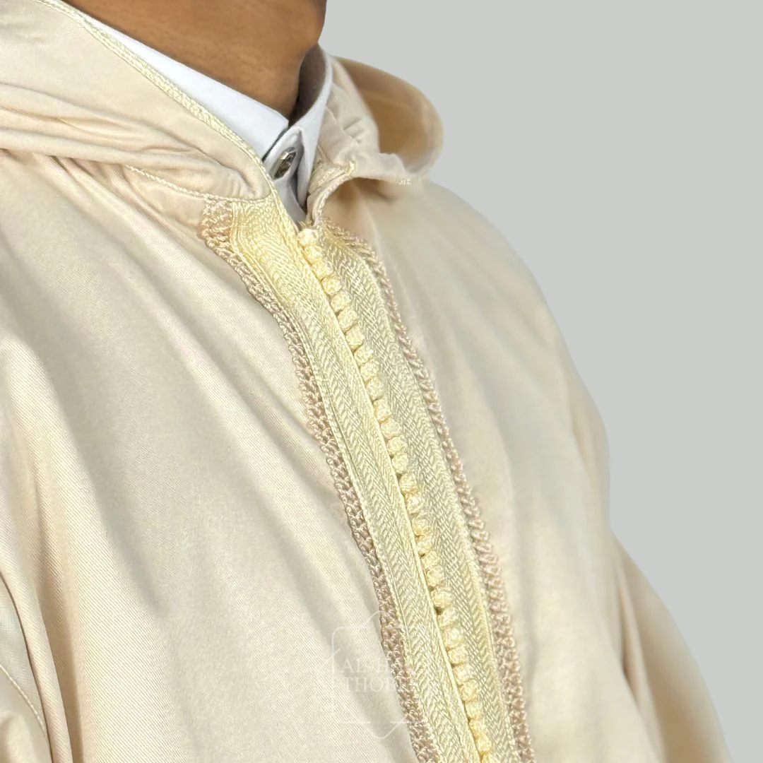 Royal Lightweight Pearl Beige Hooded Djellaba - Image 3
