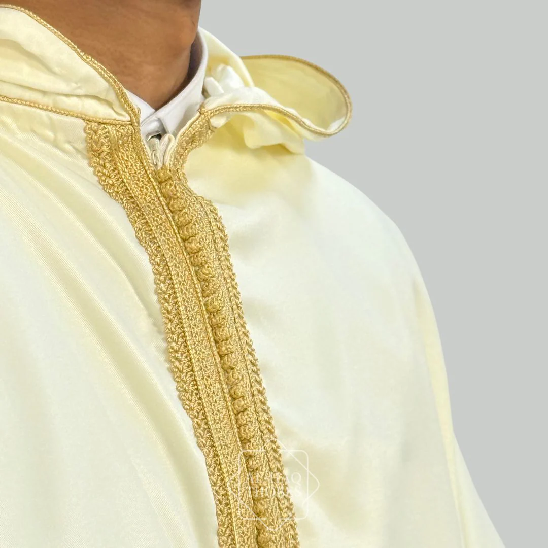 Royal Lightweight Cream & Gold Hooded Djellaba - Image 3